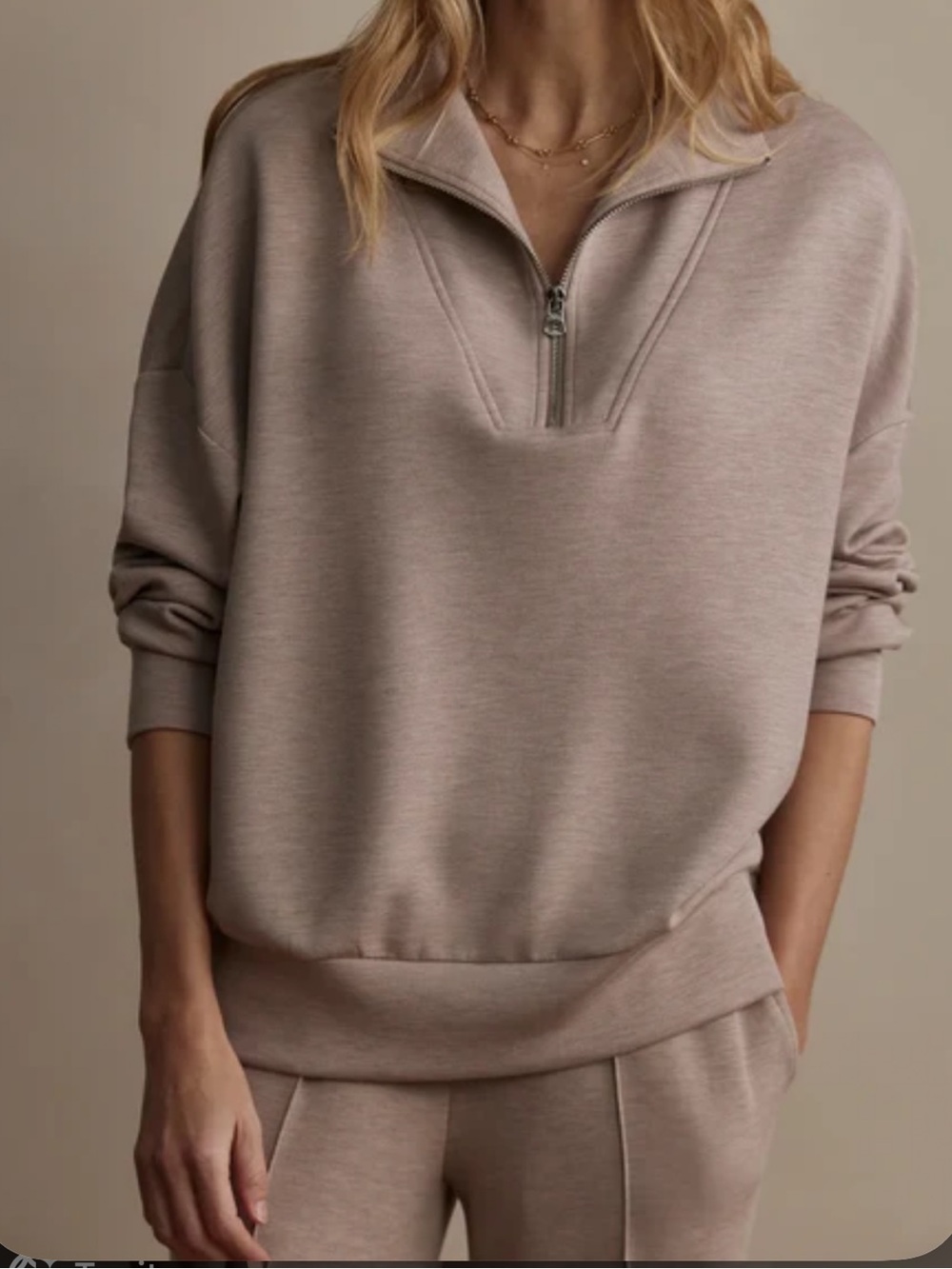 Varley Hawley Half-Zip Sweatshirt Small Taupe Marl